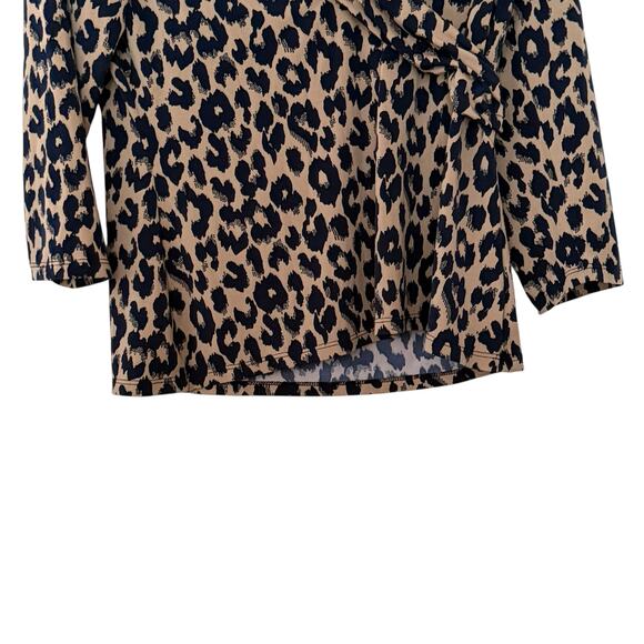 Charter Club Brown Leopard Print V Neck Quarter Sleeve Blouse Womans Size PM - Picture 6 of 7